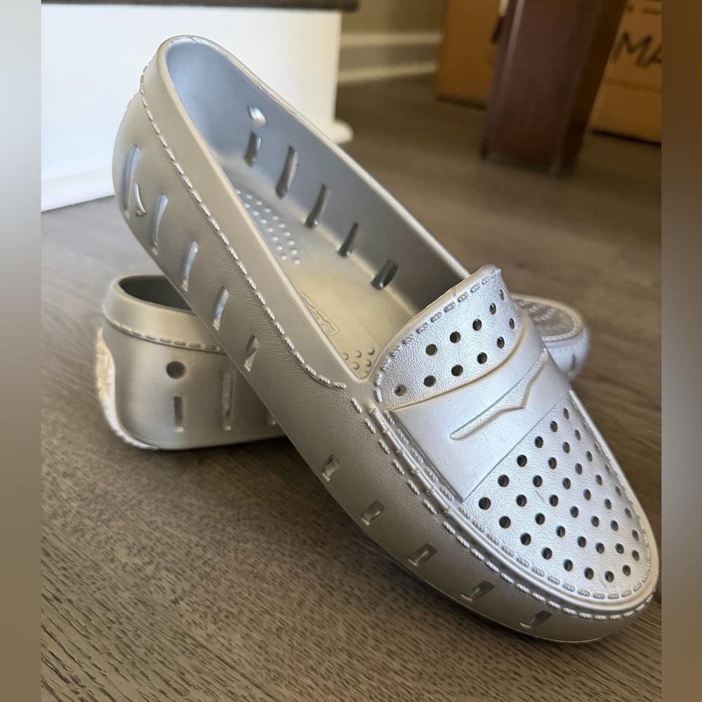 Women’s Metallic Perforated Slip-On Loafers - Silver